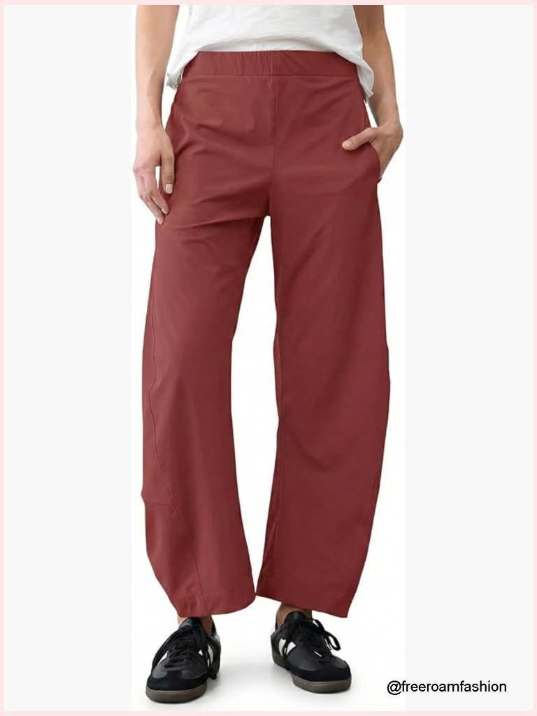 Hidden Elastic Quick Dry Travel Crop Ankle Wide Leg Trousers